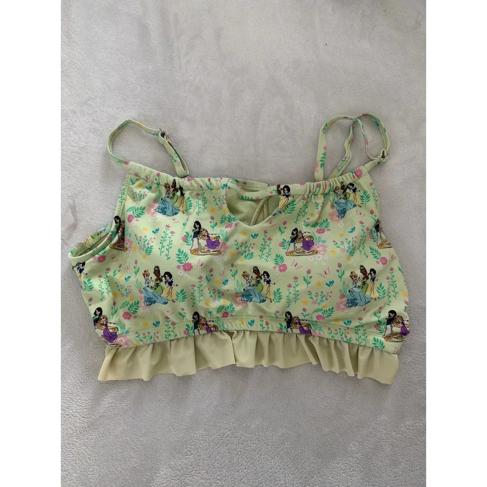Disney Hot Topic Princess Floral Ruffle High Waisted Bikini Set Green Yellow